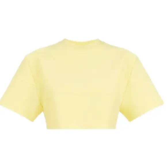 NWT HERVE LEGER Haute Couture YELLOW CROP BANDAGE SHORT SLEEVE TEE TOP SHIRT - Picture 7 of 8